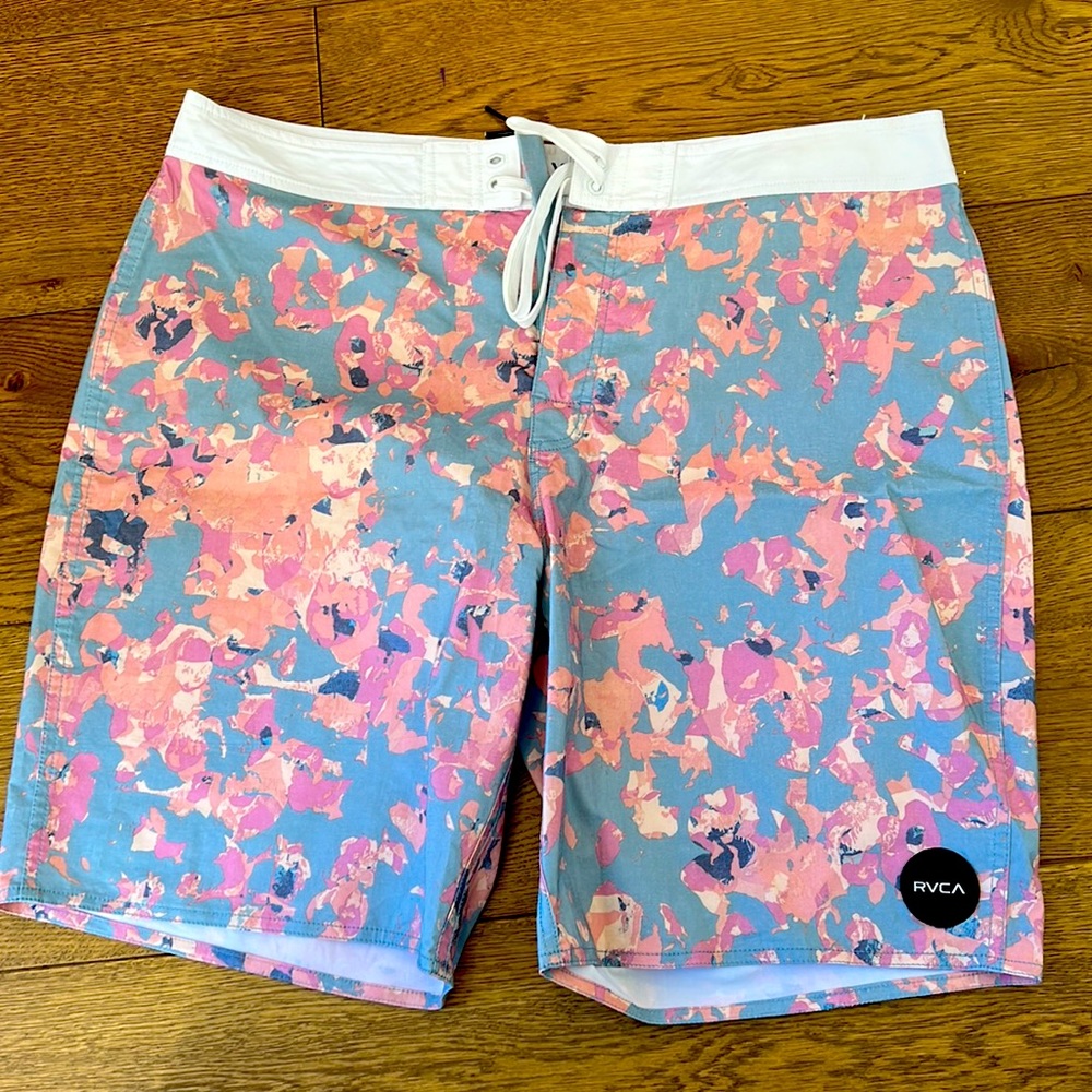 RVCA Pink and Blue Men Swim Board Shorts